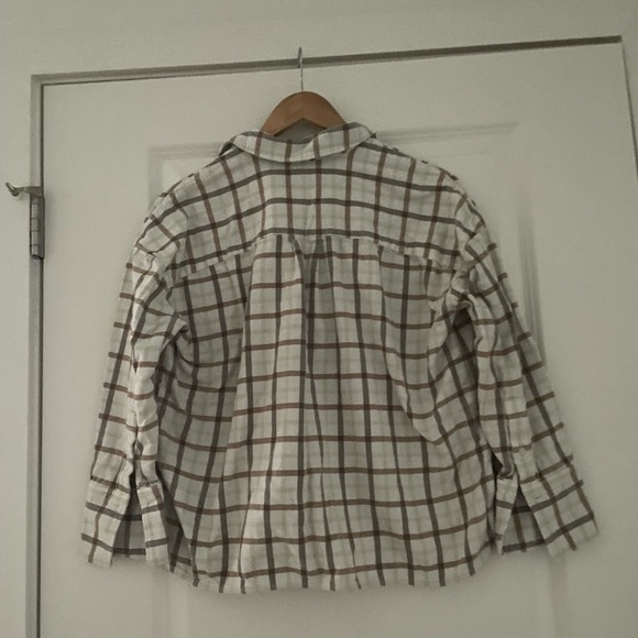 Everlane The Boxy Flannel Shirt Tobacco Plaid Seafoam - Picture 7 of 9